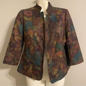 Womens Kim Roger Open Front Jacket Multi color Water color Floral Print Size 10P